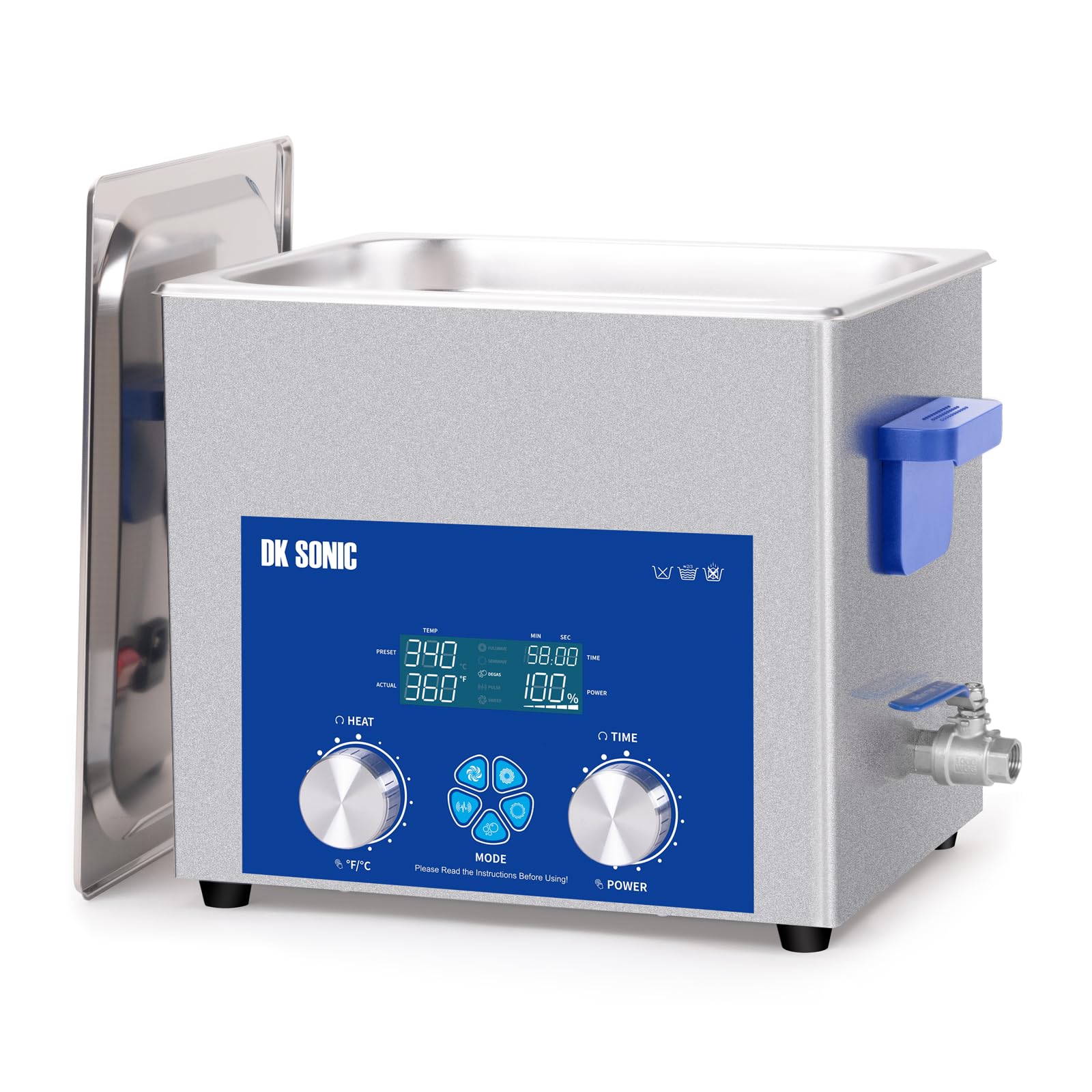 DK SONIC Limpiador Ultrasónico de 10L, 240 W, Limpiador Ultrasónico Comercial con Temporizador Mecánico Inteligente, Calefacción y Cesta, Múltiples Funciones para Carburador, Motores de Motocicleta