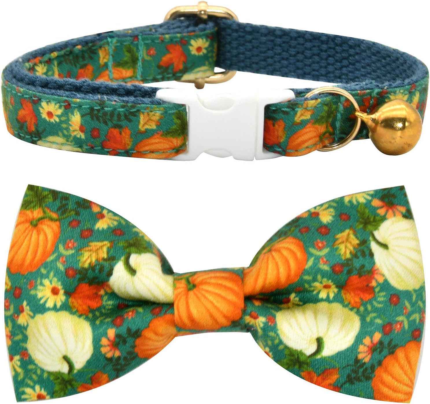Autumn Pumpkins Cat Breakaway Collar Bow Tie with Bell, Safety Buckle Collar Bowtie for Cats