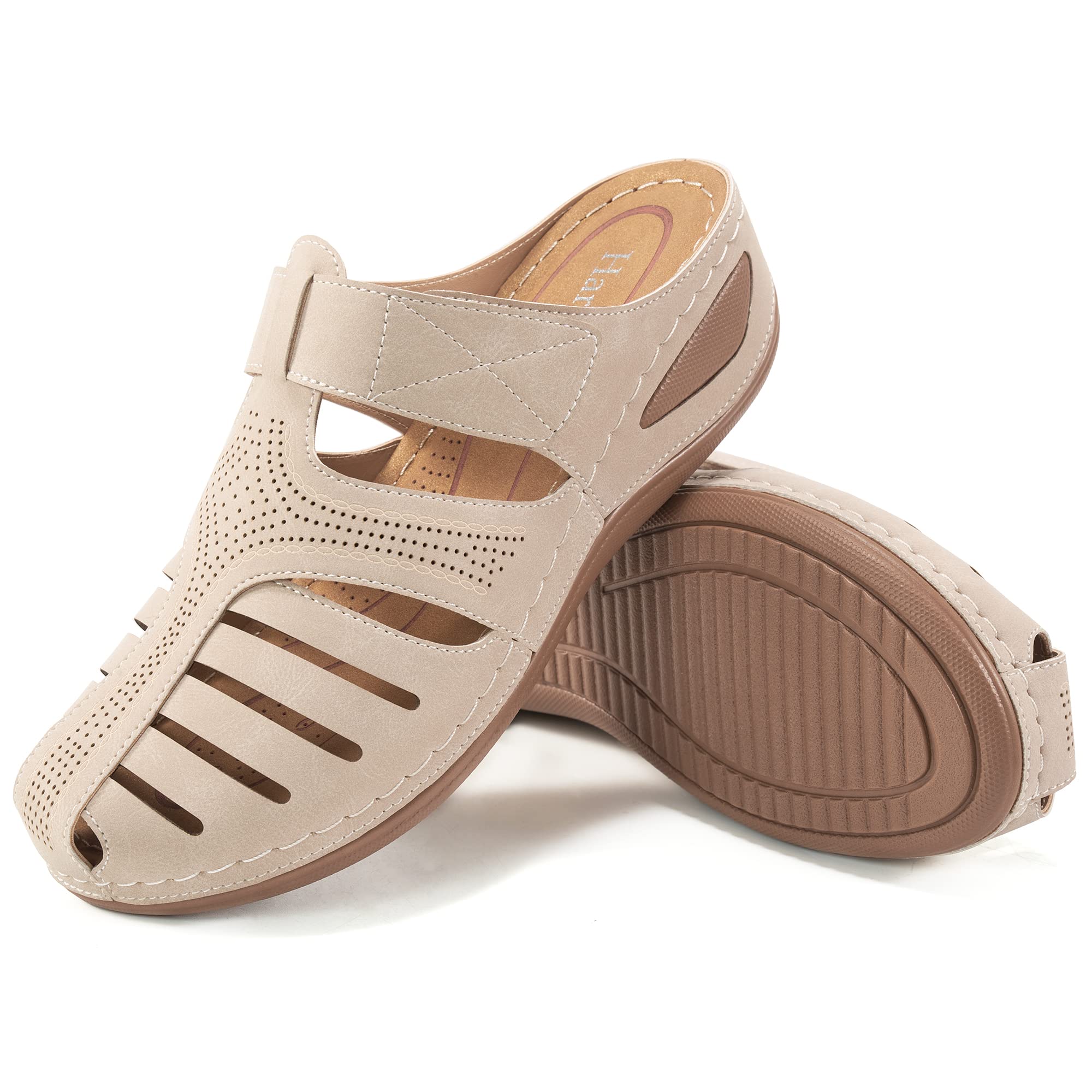 HARENCEClogs for Women Mules Shoes: Comfortable Dressy Closed Toe Platform Sandals Summer Casual Adjustable Slip On Walking Wedges