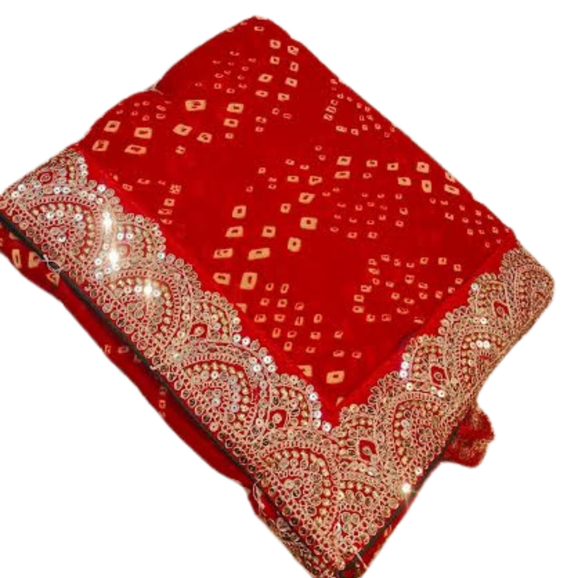 Women's Georgette Bandhani Saree with Blouse Piece Traditional Printed Saree with Heavy Designer Border & Tassels Party Use Festive & Ethnic Saree for Red-image-23