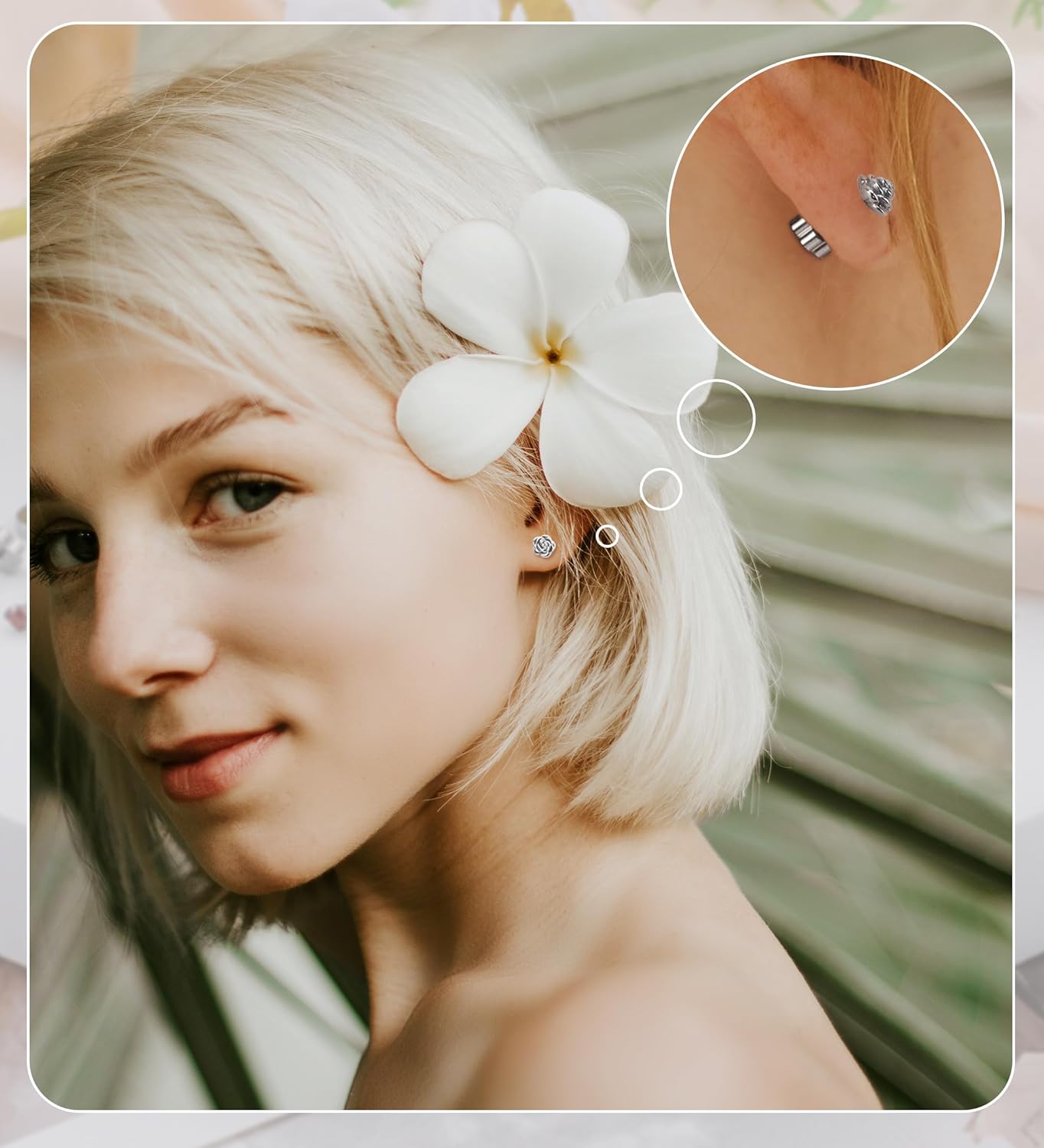 14K Gold Flower Earrings for Women Hypoallergenic Nap Flat Back Rose Flower Stud Earrings for Sensitive Ears Cute Handmade Cartilage Screw Back Earrings Studs - Image 6