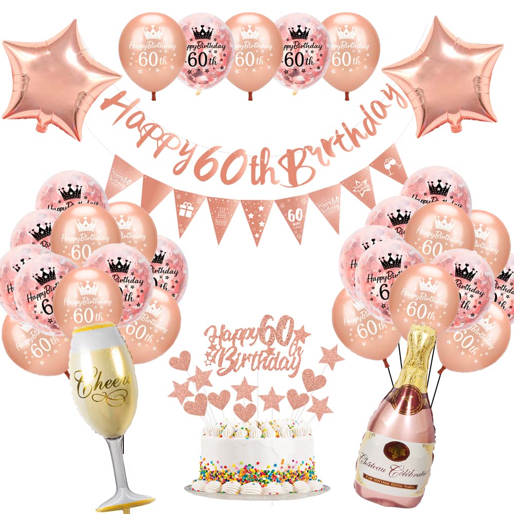 Buy 60th Birthday Decorations Kit Rose Gold 60th Happy Birthday Banner
