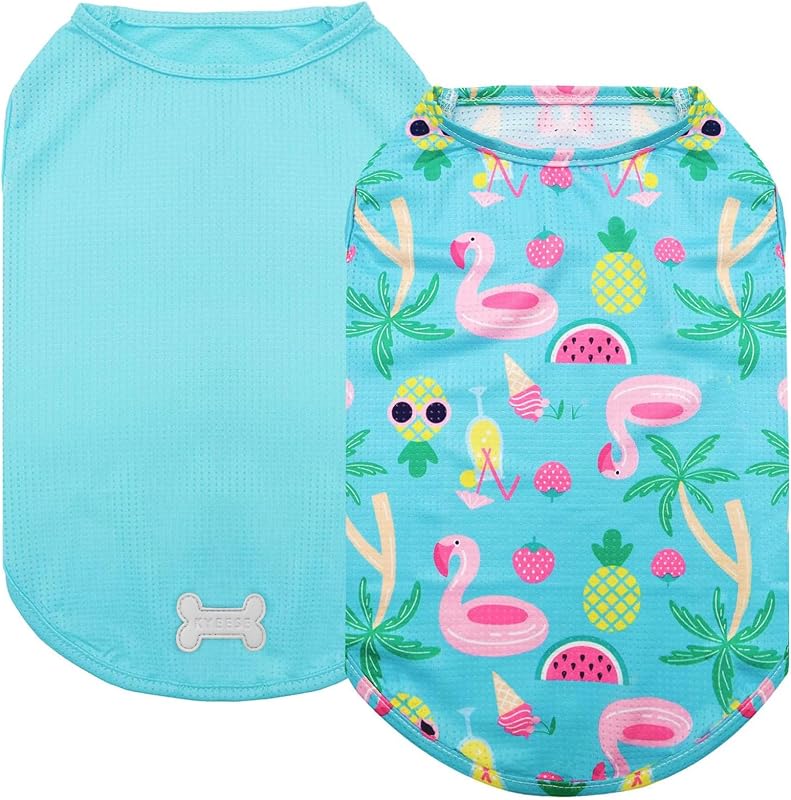 KYEESE 2Pack Dog Shirt, Lightweight Sun Protection Dog T Shirts for Small Dogs Boy Girl, Breathable Mesh Tank Top Sleeveless Pet Reflective Vest, Soft Summer Dogs Clothes, Flamingo+Blue, L