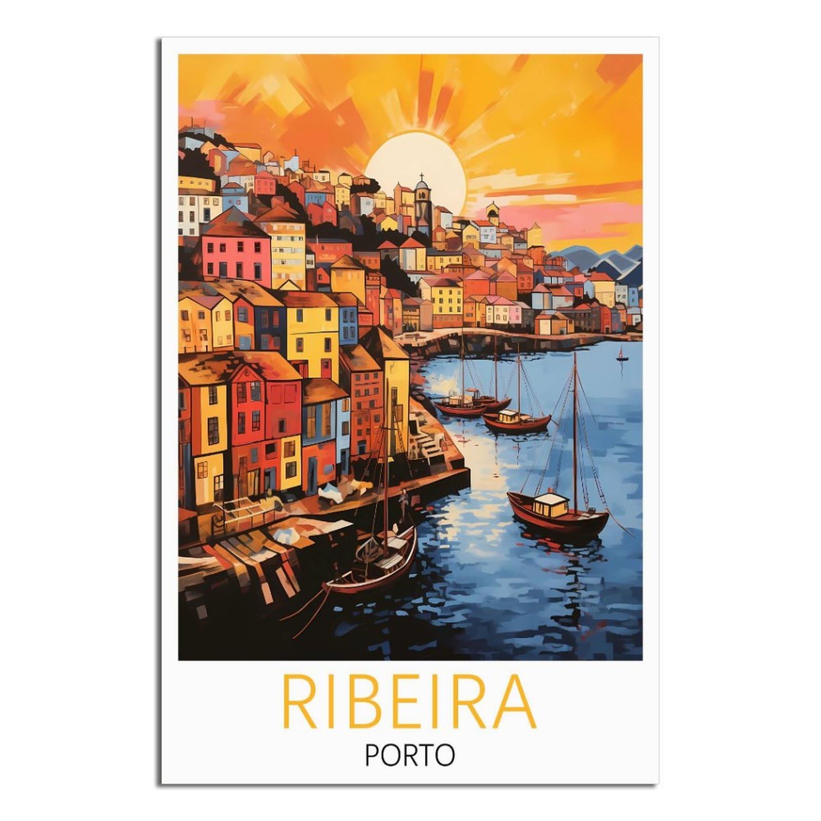 EZMLFA 5D Diamond Art Kits for Beginner,Ribeira Porto Kits for Adults and Kids, Full Drill Round Rhinestone Paint with Diamonds,DIY 5D Diamond Art 50x60cm