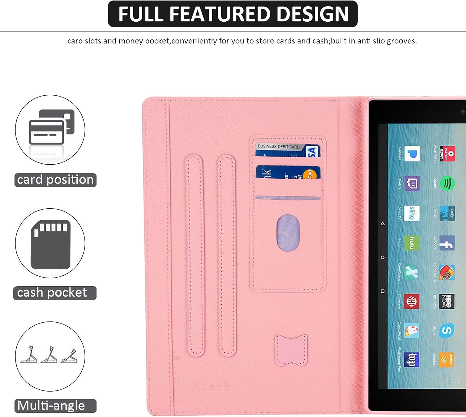 Dteck Case for Fire HD 10 (7th/5th Generation, 2017/2015 Release) - Premium Leather Folio Stand Smart Cover with Auto Wake/Sleep for All-New Amazon Kindle Fire HD 10.1 inch Tablet, Ins Pattern