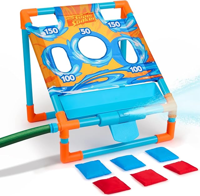 NERF Super Soaker Toss N Splash Cornhole Set  Bean Bag Toss Game for Kids With a Splashtastic Water Twist for Outdoor Fun