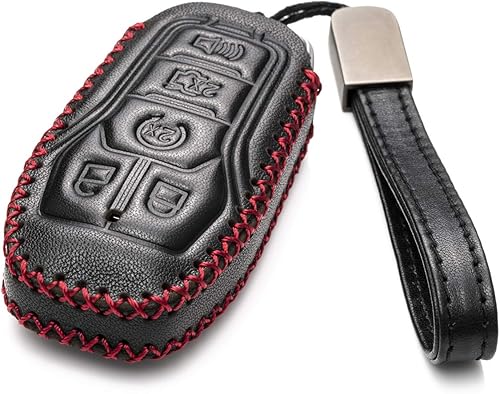 Miniatura 2 de Vitodeco Funda protectora de cuero genuino para llavero inteligente compatible con Ford Fusion, Explorer, Escape, Edge, F-150, Mustang 2015-2017 y