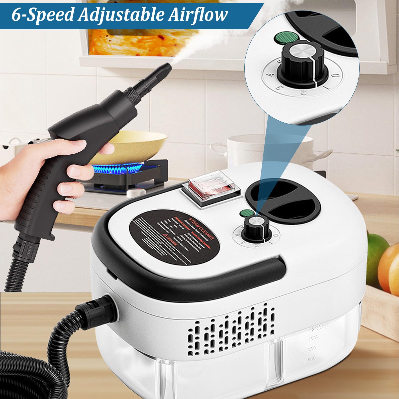 Limpiador a Vapor de 2500w, Limpiador A Vapor de Mano, Ajustable En 6 Niveles, Calentamiento RáPido En 15 Segundos, limpiador A Vapor Para Limpiar Suciedad, Grasa Y Polvo