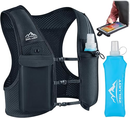 Zelvot Running Vest for Women Men, UK Original Patent, Adjustable Chest Straps Running Hydration Vest with 500ml Water Bottle, Reflective Hydration Backpack with Phone Holder
