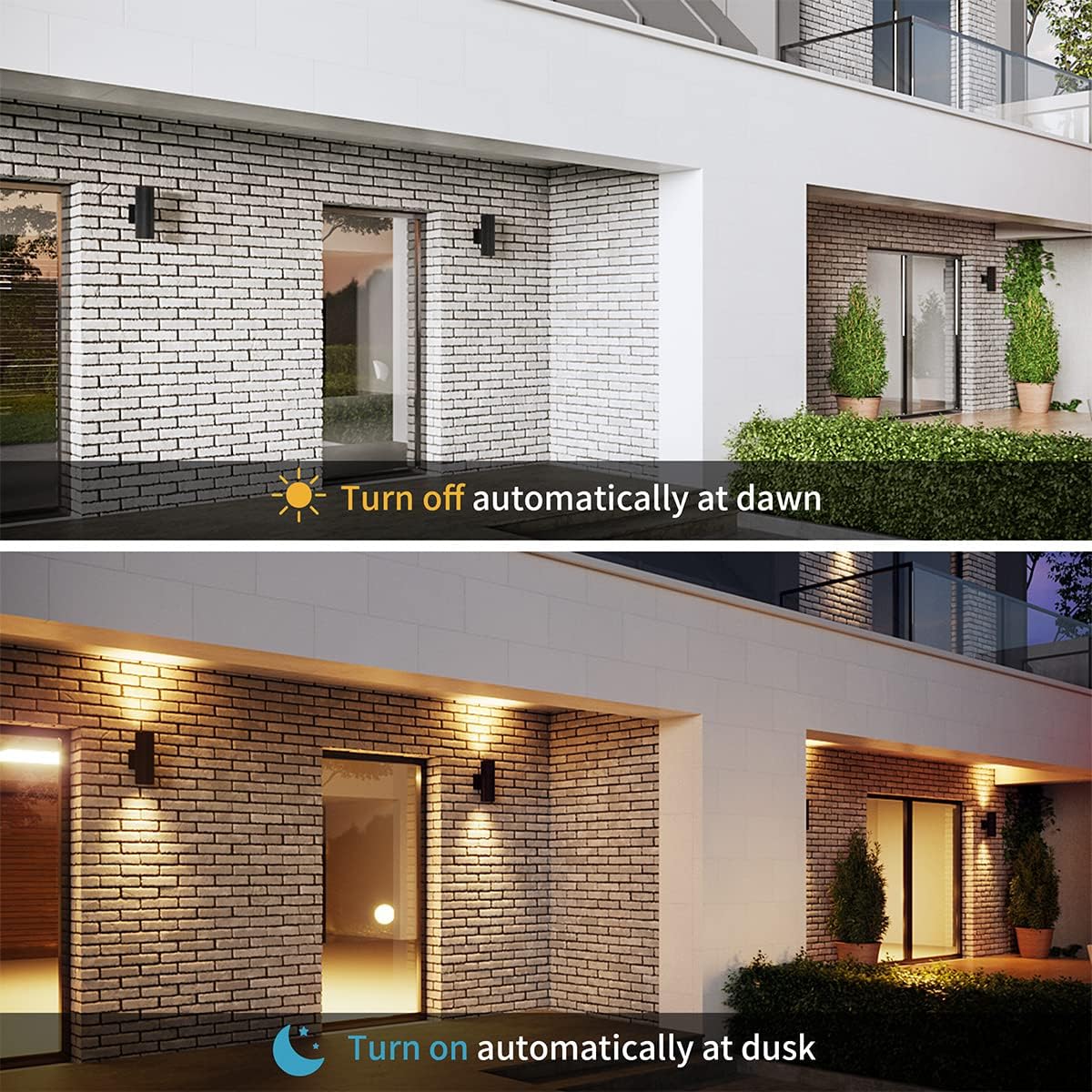 mirrea Modern Outdoor Porch Light Patio Light in 2 Lights Dusk to Dawn Photocell Sensor with Matte Black Aluminum Cylinder and Tempered Glass Cover Waterproof Wall Sconce 2 Pack