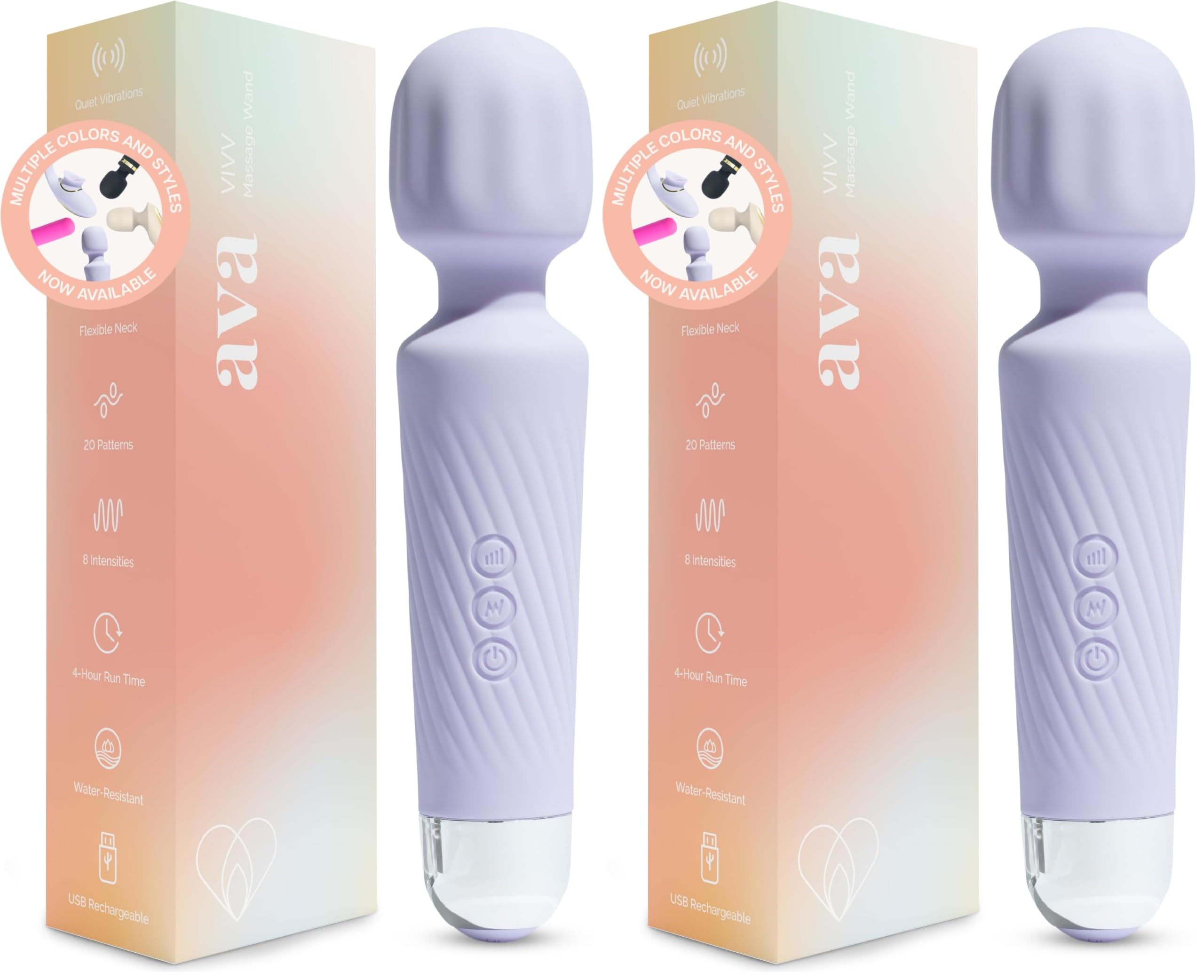Ava Vibrator for Women – 4 Hour Battery Life | Water Resistant Body Safe Silicone | Clitoral Vibrators Sex Toy with 20 Patterns &amp; 8 Speeds – Clit Stimulator Adult Sex Toys – Discreet Gift (Pack of 2)