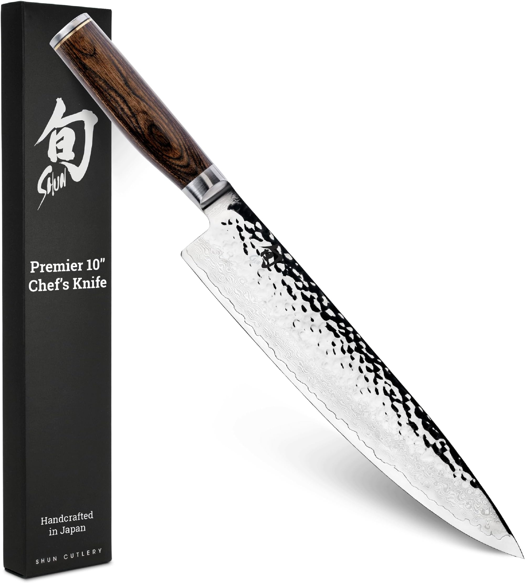 Premier 10" Chef's Knife, Handcrafted Japanese Kitchen Knife for Professional and Home Chefs, VG-MAX Core with Damascus Stainless Steel Cladding, Pakkawood Handle