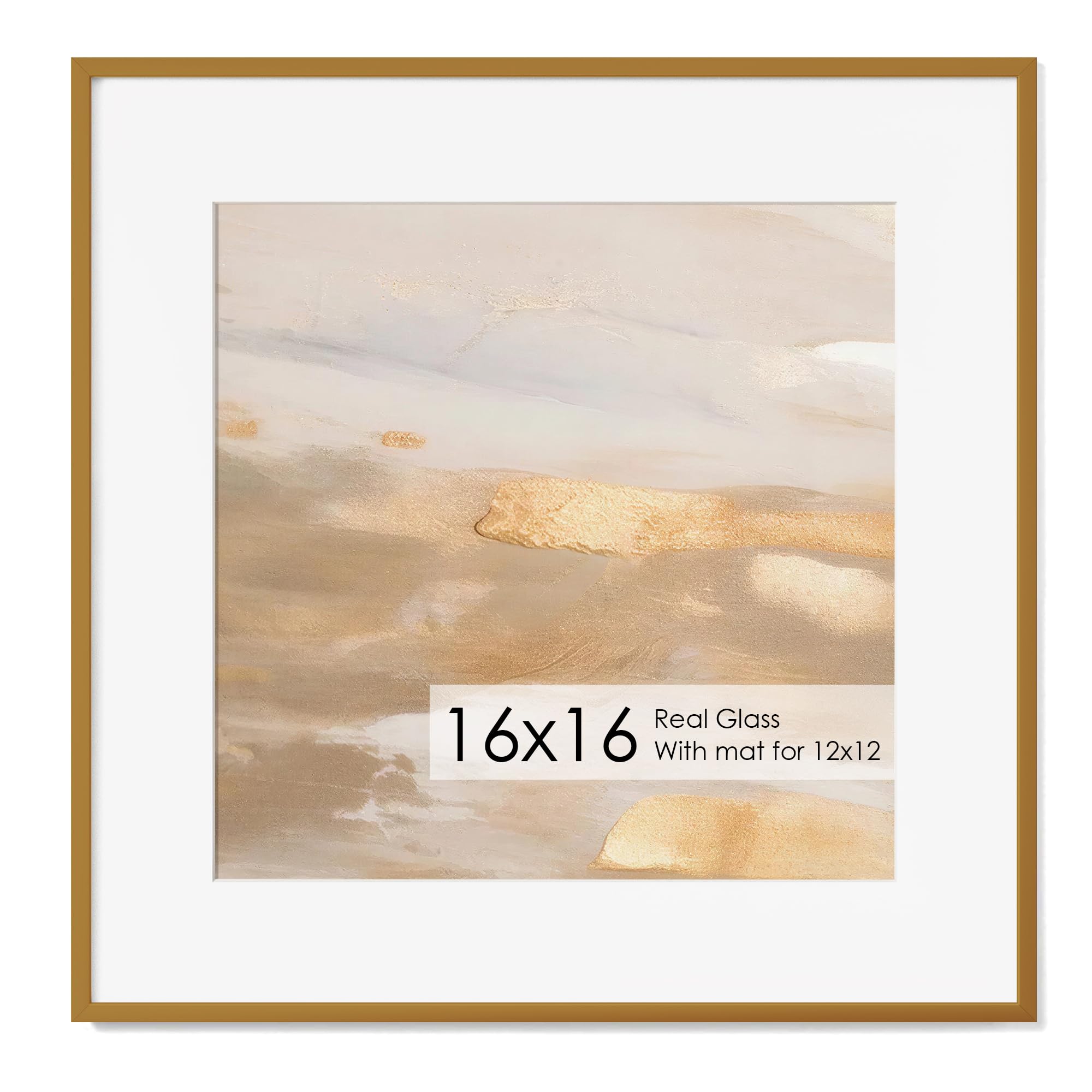Photo 1 of 16x16 Metal Picture Frame with 12x12 Mat, Brushed Aluminum Finish, Tempered Glass Front, and Attached Hanging Hardware - Versatile Wall Display Frames for Vertical or Horizontal Orientation-Bronze