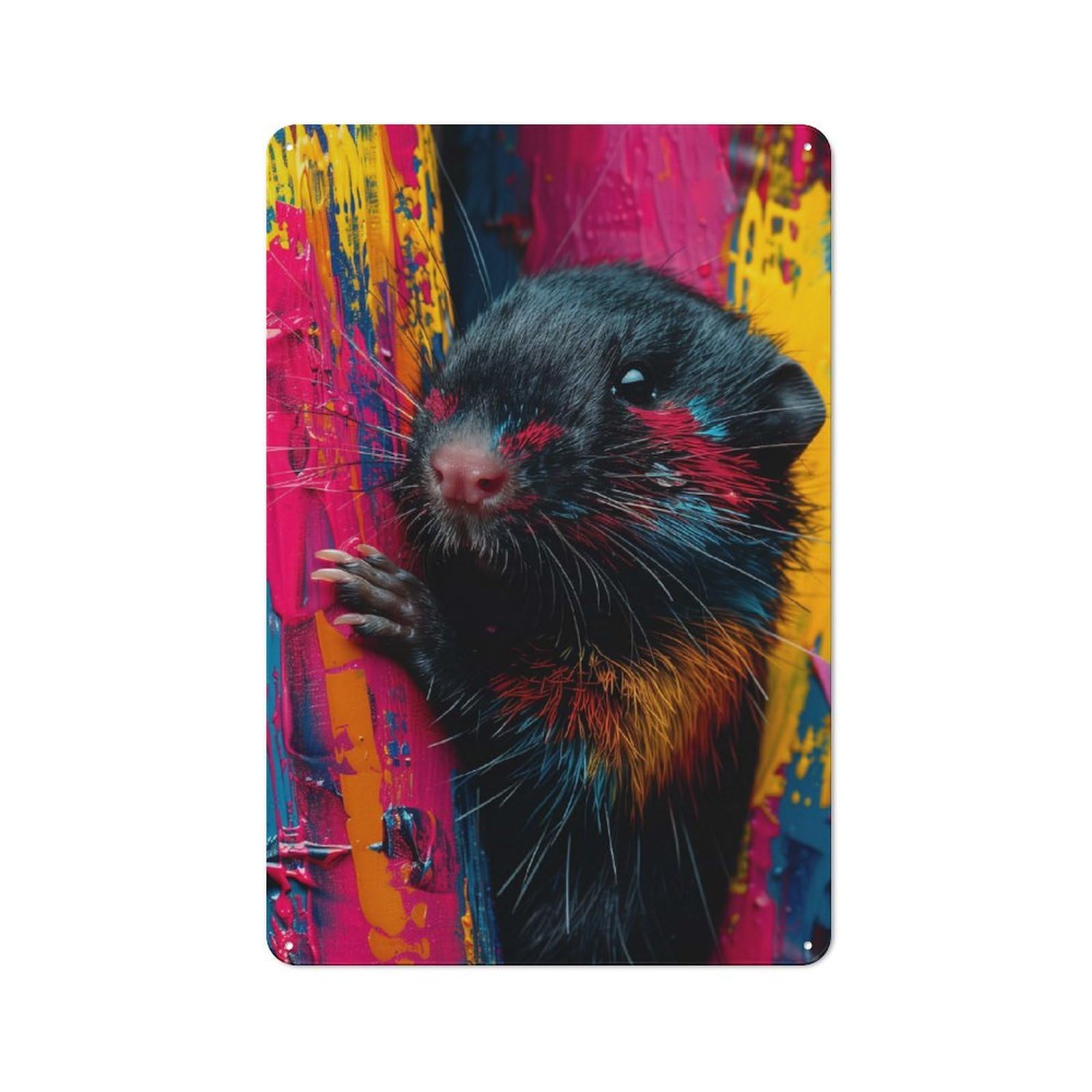 Colorful Rat Portrait Retro Metal Sign 30x20cm for Garden Room Or Summerhouse, A Decorative Metal Sign for Garden Rooms And Summerhouses