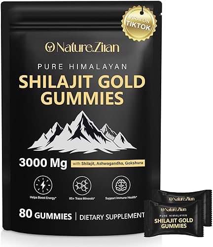 Gomitas Shilajit para hombres y mujeres, gomitas de oro Shilajit del Himalaya puras ricas en Ashwagandha, Gokshura con más de 85 minerales, sabor