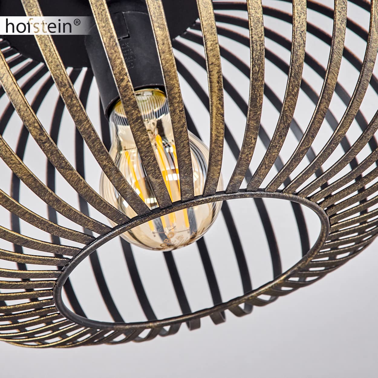 Plafoniera Oravi, lampada da soffitto rotonda in metallo in nero antico, 1 luce, attacco E27, senza lampadina, Ø 30 cm, luce retro/vintage con grande effetto luminoso grazie all'ottica a reticolo