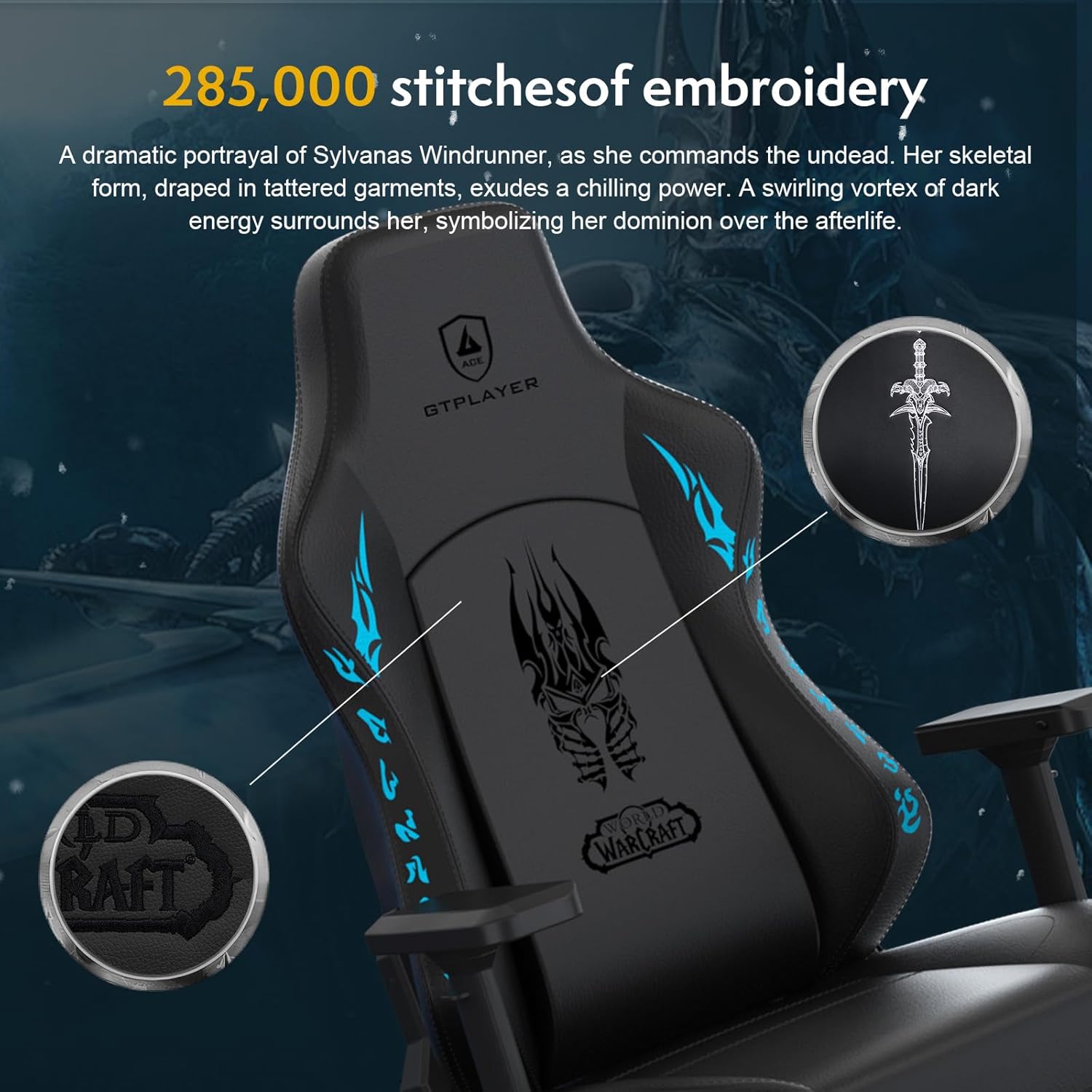 71ejTnUXrOL._AC_SL1500_ GTPLAYER World of Warcraft Edition Video Gaming Chair, Ergonomic Computer Chairs with Footrest and Adjustable Armrest, Height Adjustable Desk Chair with Speakers for Office & Gaming, Blue