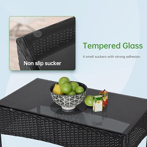 Miniatura 4 de Juego de 4 muebles modulares para exteriores, juego de muebles de mimbre resistentes al agua con 3 sillas de ratán, 1 cojín de mesa con tapa de