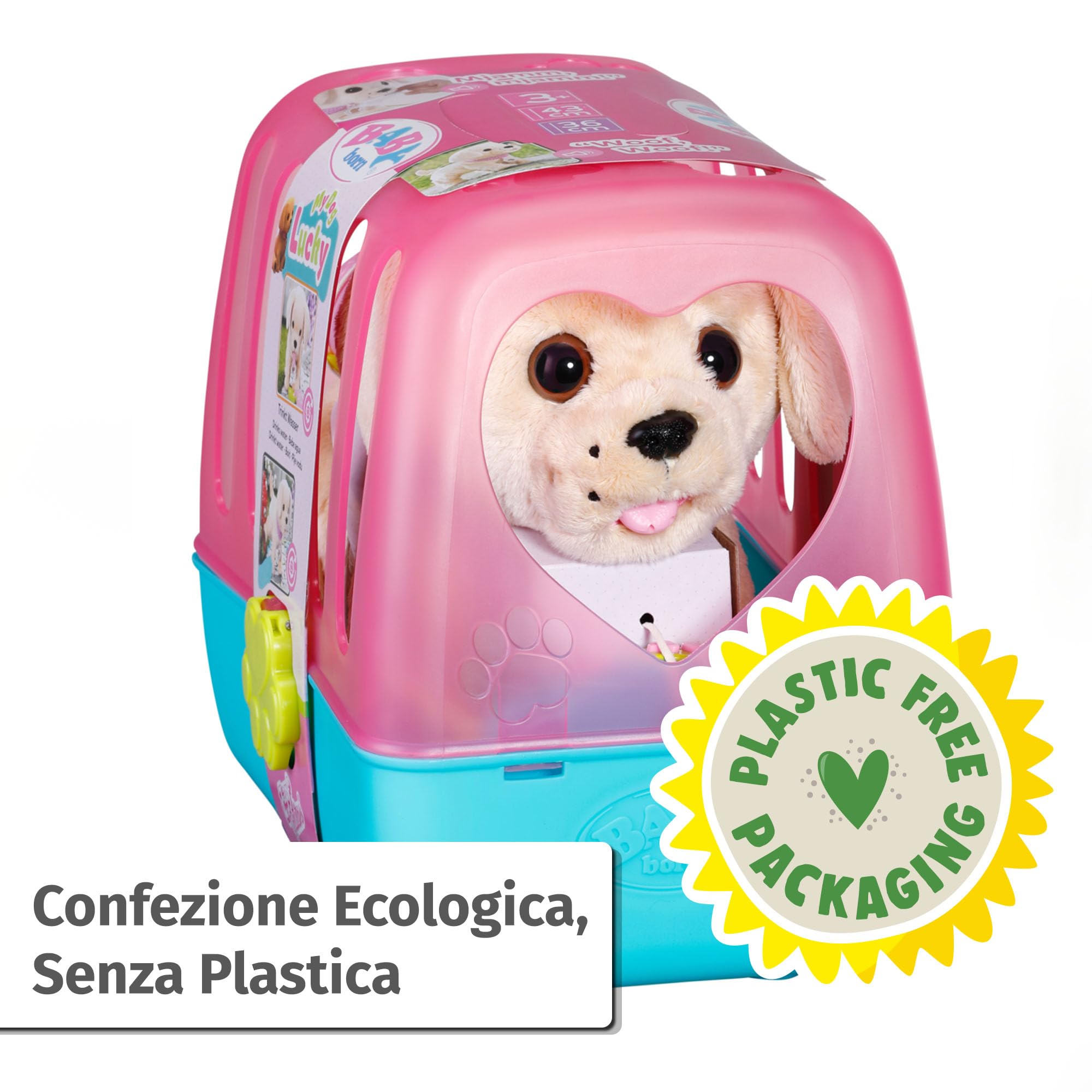 BABY born Il mio cane Lucky con trasportino | 5 funzioni, trasportino, batterie necessarie