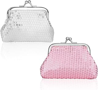 FuninCrea 2 Piezas Mini Monedero Kiss Lock con Lentejuelas Reversibles, Doble Cierre Monederos Frases de Nylon con Cerradu...