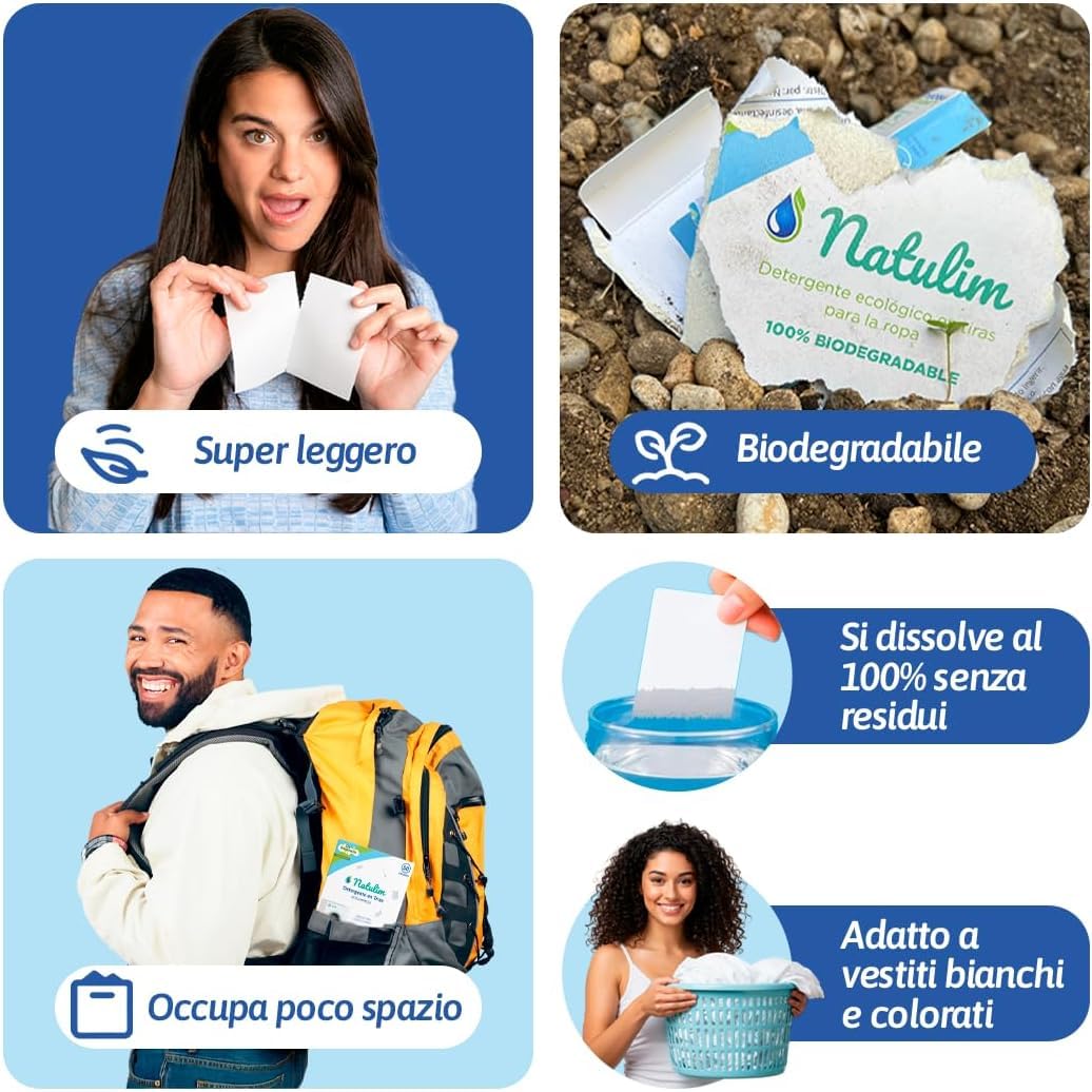 Natulim - Detersivo in Strisce per Lavatrice (360 lavaggi) - Include Effetto Morbidi, Ecologico, Anallergico, Zero Waste, Made in EU - Set Pulito Senza Sporcare il Pianeta (Senza Fragranza)