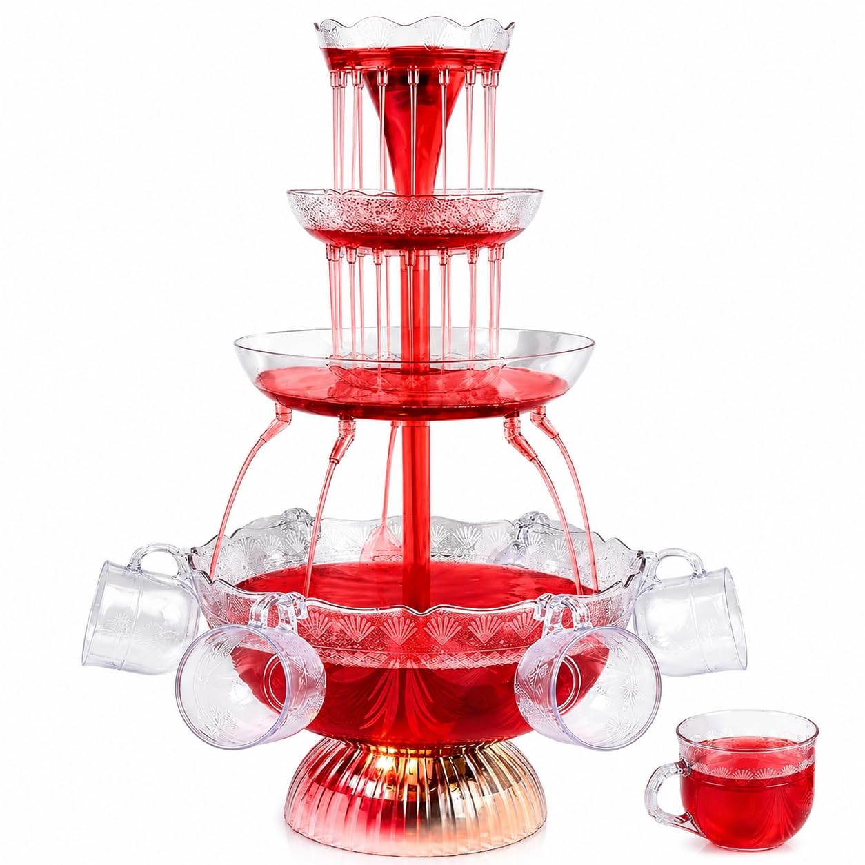 Fontana elettrica per cocktail con base a LED e 5 tazze per champagne, vino, birra e succhi di frutta, per feste e matrimoni