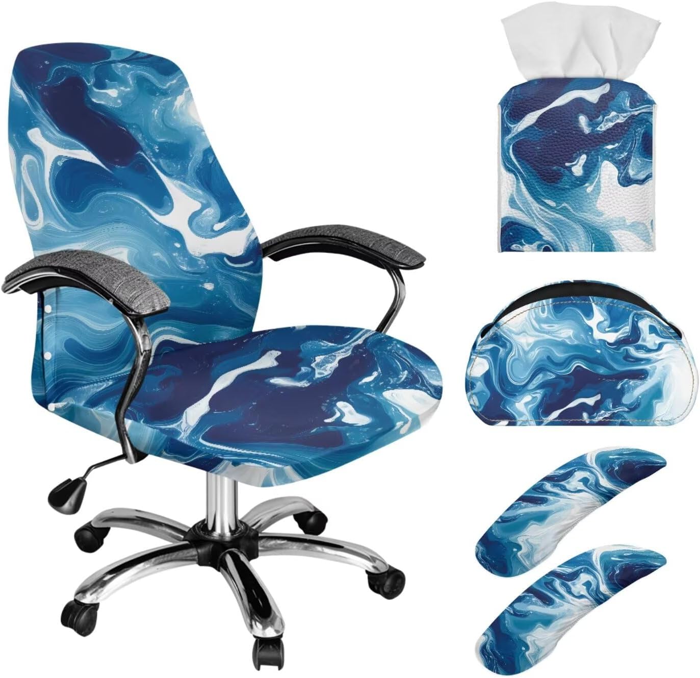 Retro Floral Rooster Chicken Print Armchair Slipcover with Stretch Armrest Covers Anti-Dust Office Chair Protector Square Tissue Box Cover Remote Control Holder, L