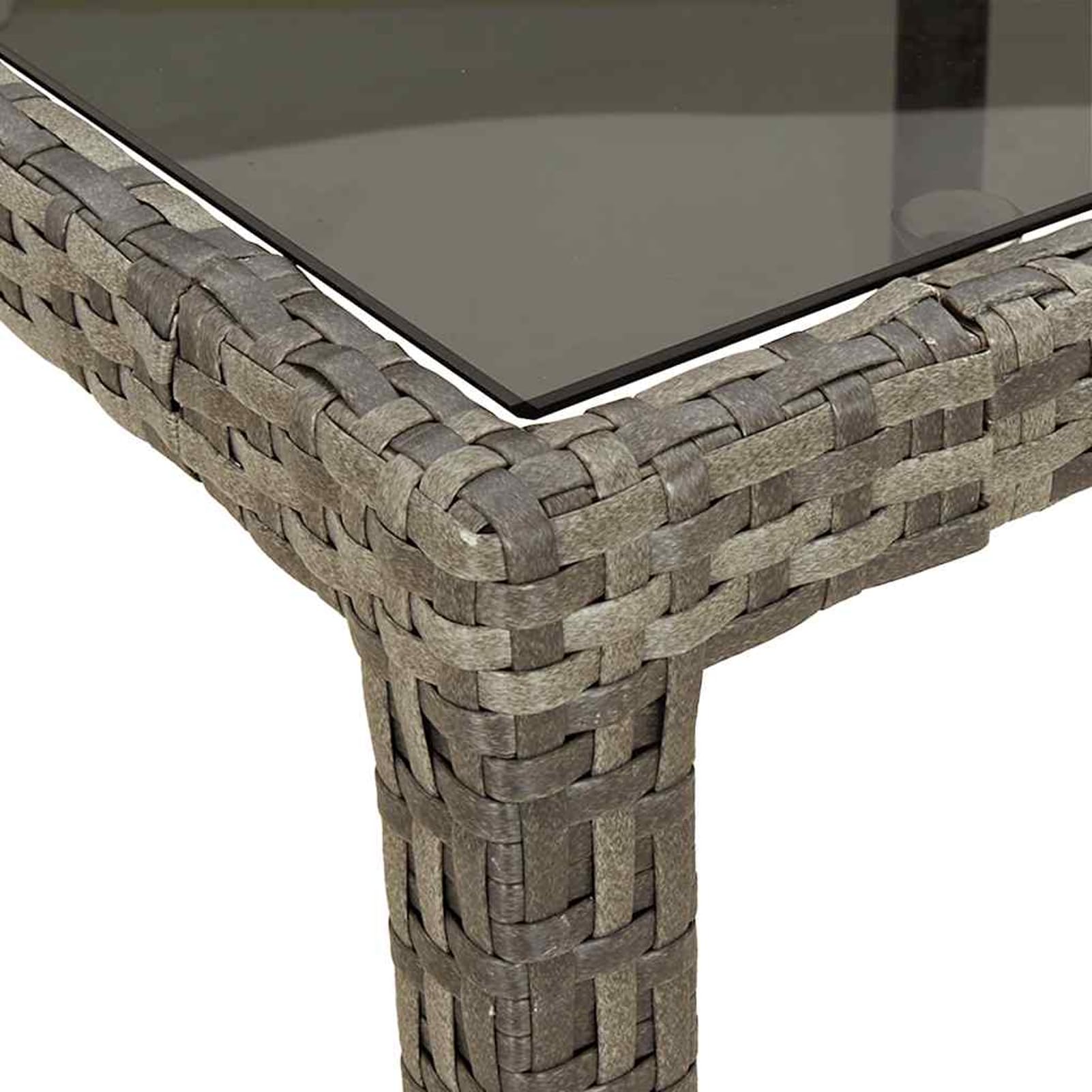 Stół ogrodowy 150 x 90 cm, polirattan, szary | Płyta ze szkła hartowanego, stal malowana proszkowo, odporna na warunki atmosferyczne, wytrzymała konstrukcja na taras