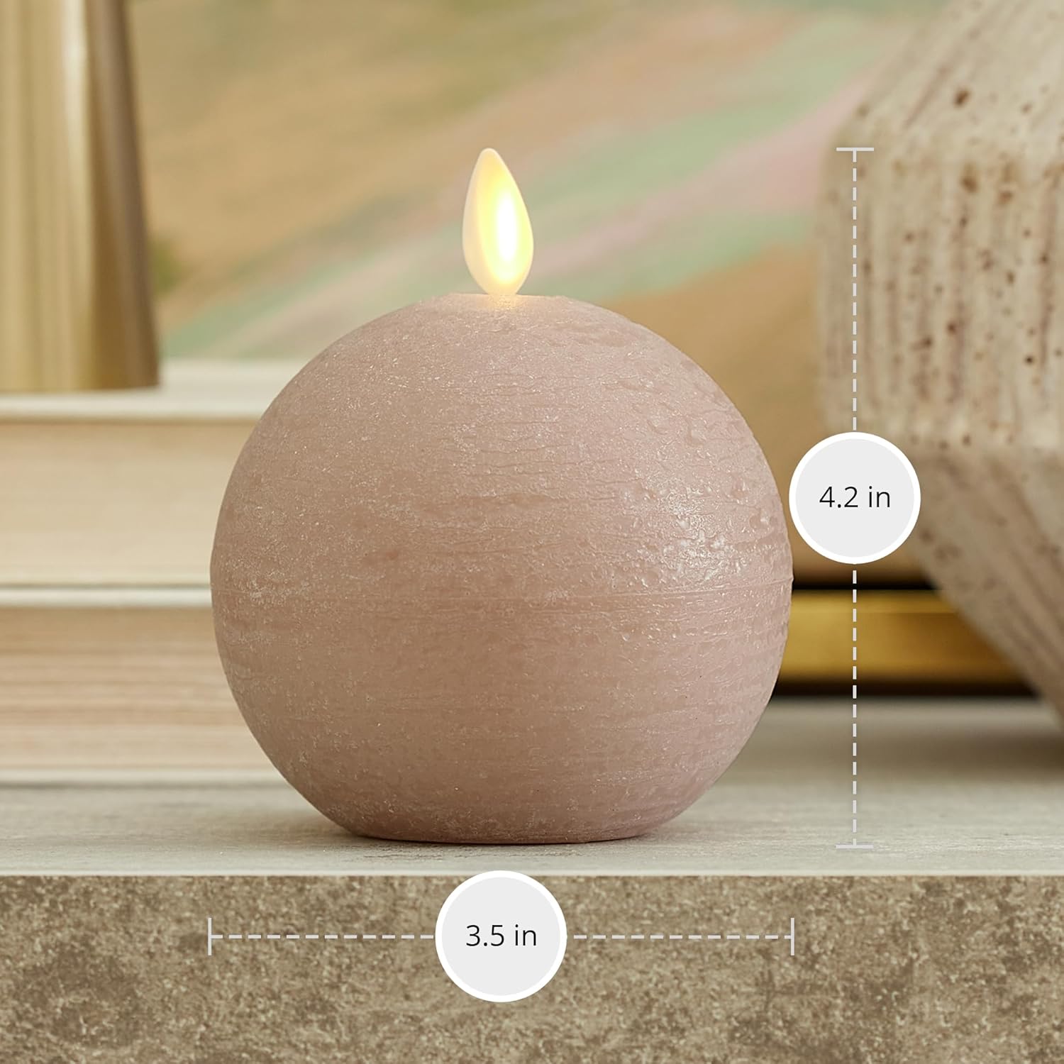 Luminara Timeless Taupe Chalky Sphere (3.5" x 4.25") Flameless Candle Real Wax Unscented Moving LED Sphere Designed to fit Snail Candle Holder (Sold Separately)