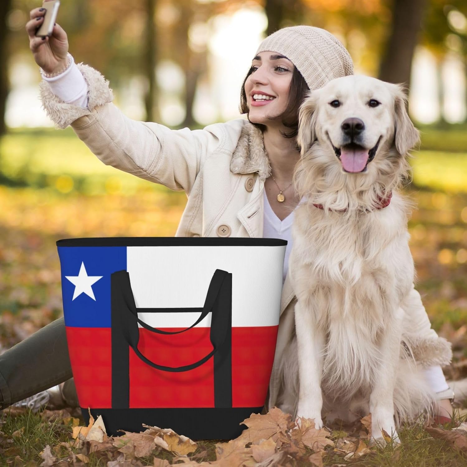 Flag Of Chile Print Large Cooler Bag Tote Bag,Reusable Grocery Bag,Lunch Box Bag, For Picnic Beach Camping