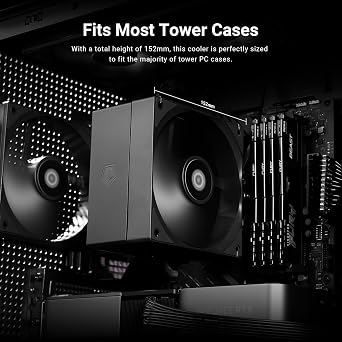 ID-COOLING SE-214-XT V2 Plus CPU Air Cooler, Dual Fan Setup, 4 Heat Pipes, 27.2 dB(A) Quiet, 100% Memory Compatibility, Fin Folding Design, Simple & Durable Look, Universal Mounting Kit for Intel/AMD