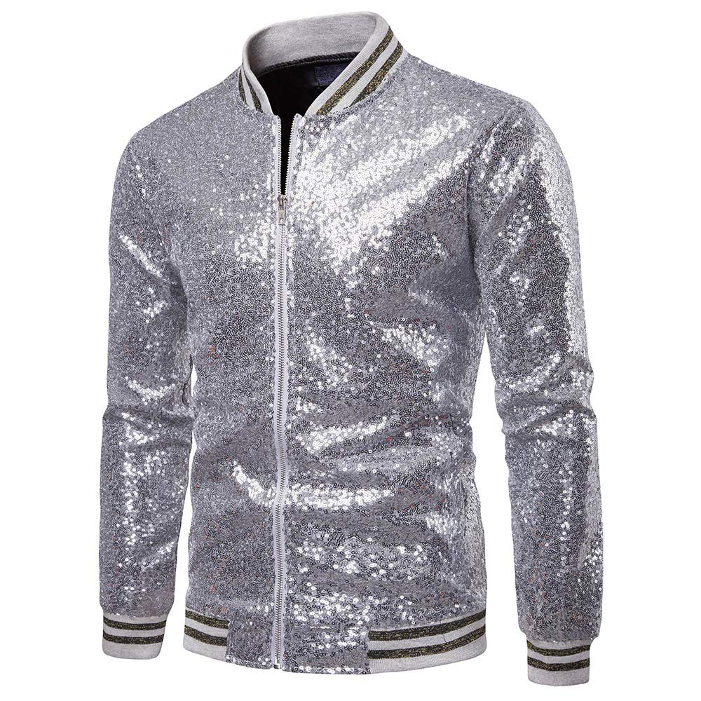 Unisex Sequin Varsity Jacket Christmas Party Disco Blazer Magician Costume Shiny Sparkly Glitter Bomber Jacket