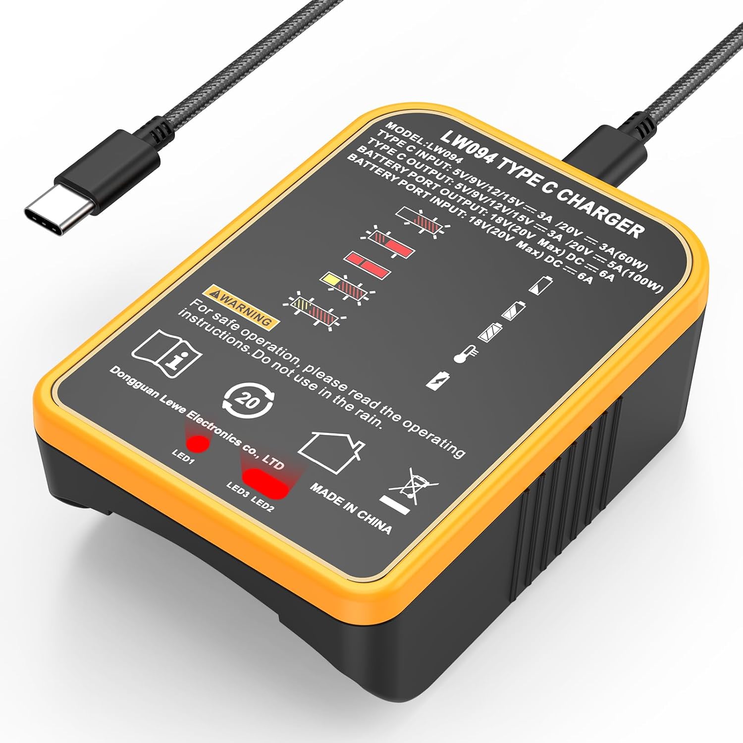 100W USB-C Battery Adapter & Charger Compatible for De-Walt 20V/12V Batteries, 60W Input & 100W Output Power Station with USB-C Port for Phone & Electronic Devices (Tool Only)
