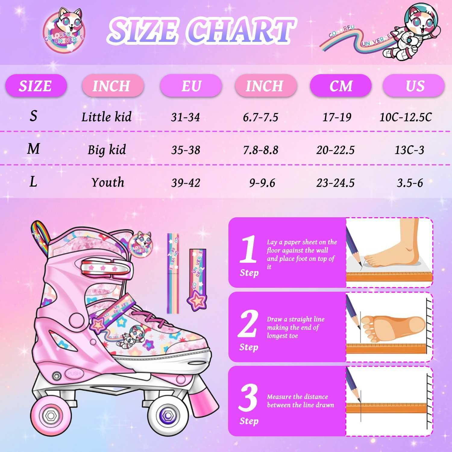 Roller Enfant Fille, Patin a Roulette Fille Enfant, Roues Lumineuses, Rollers pour Enfants 4 Taille Réglable pour débutants, Rollers Quad pour Filles et garçons