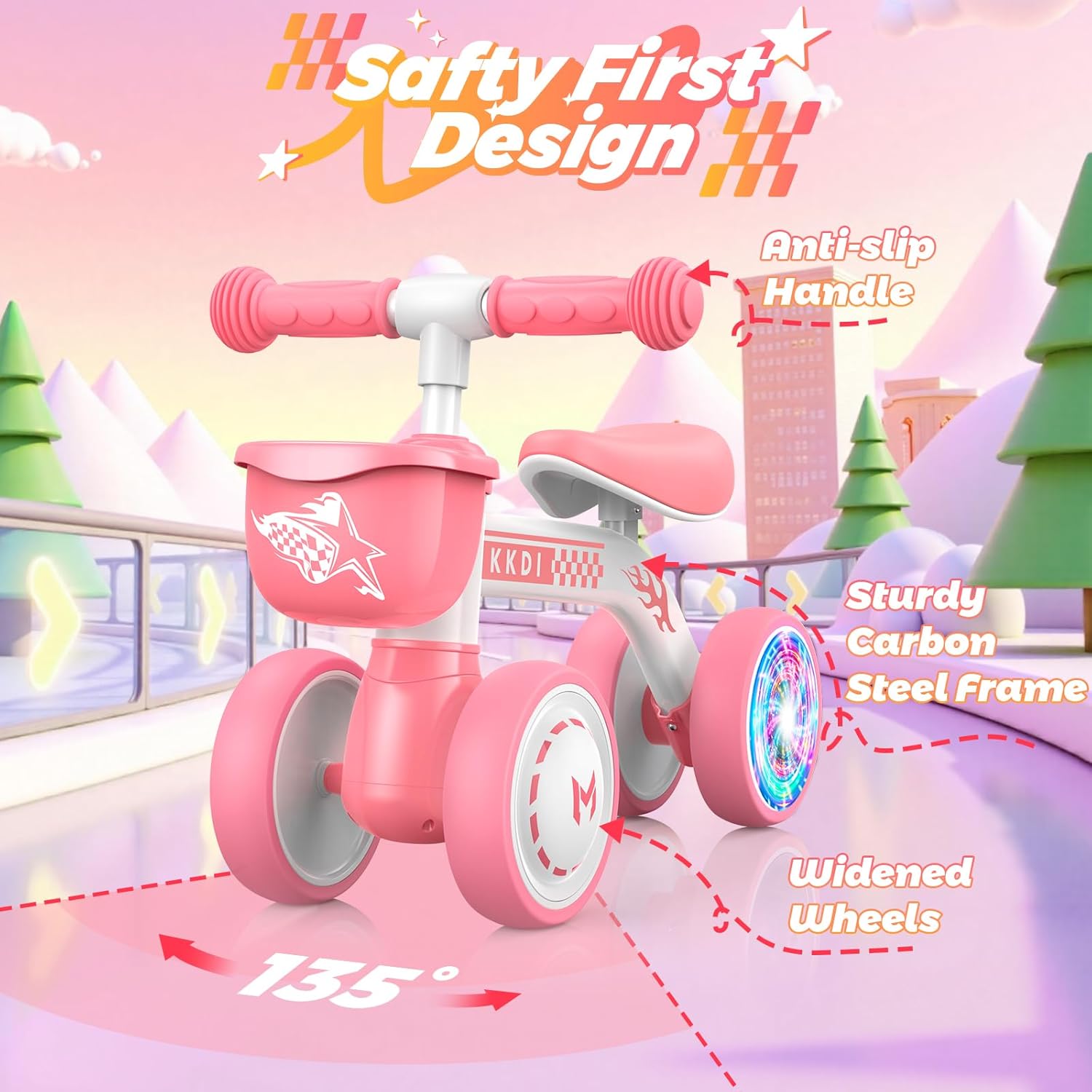 Baby Balance Bike Ride on Toys for 1 2 Year Old, Toddler Bike, First Birthday Gifts for 1 2 Year Old Boys Girls, Colorful Lighting Silent Wheels, No Pedal, Safe Baby First Bike