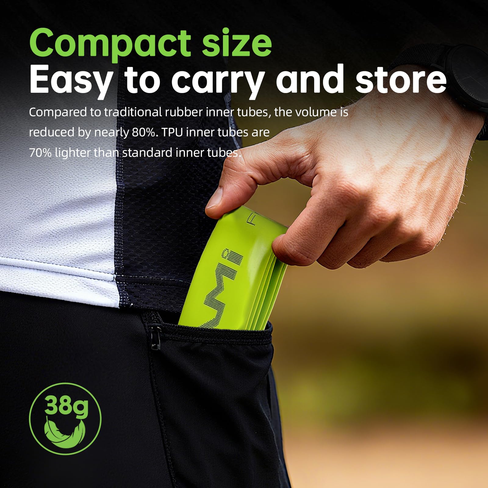 CYCLAMI Camera d'aria in TPU da 1/2 pezzi per bici da strada, adatta per 700 x 23/25/28/30/32c, 38g Camera d'aria in TPU da 28 pollici,valvola in metallo: 45/60/80 mm - 3