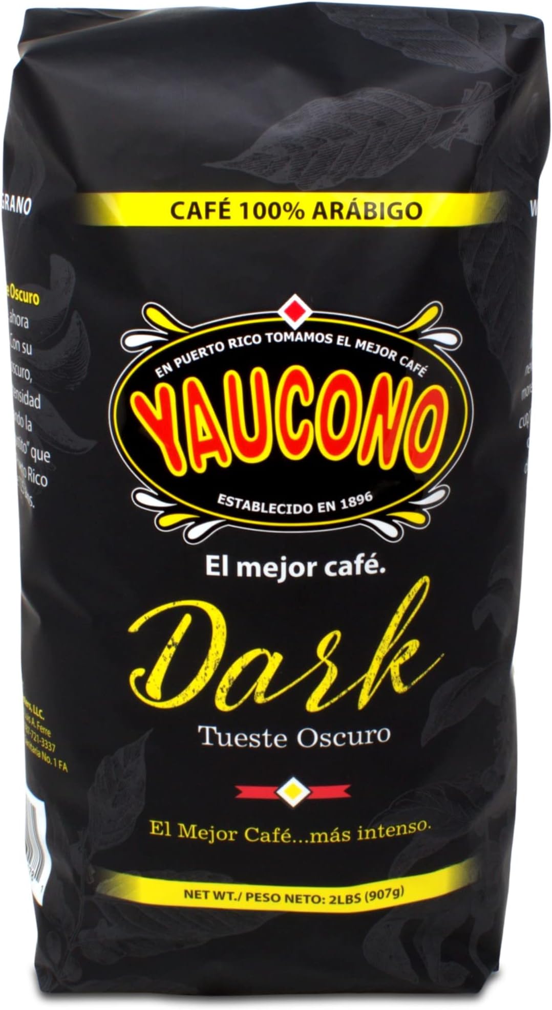 Yaucono Dark Roast Whole Bean Coffee, Puerto Rico, 100% Arabica, 2 Pound (Pack of 1)