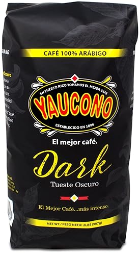 Yaucono Café de grano entero tostado oscuro, Puerto Rico, 100% Arábica, 2 libras (paquete de 1)
