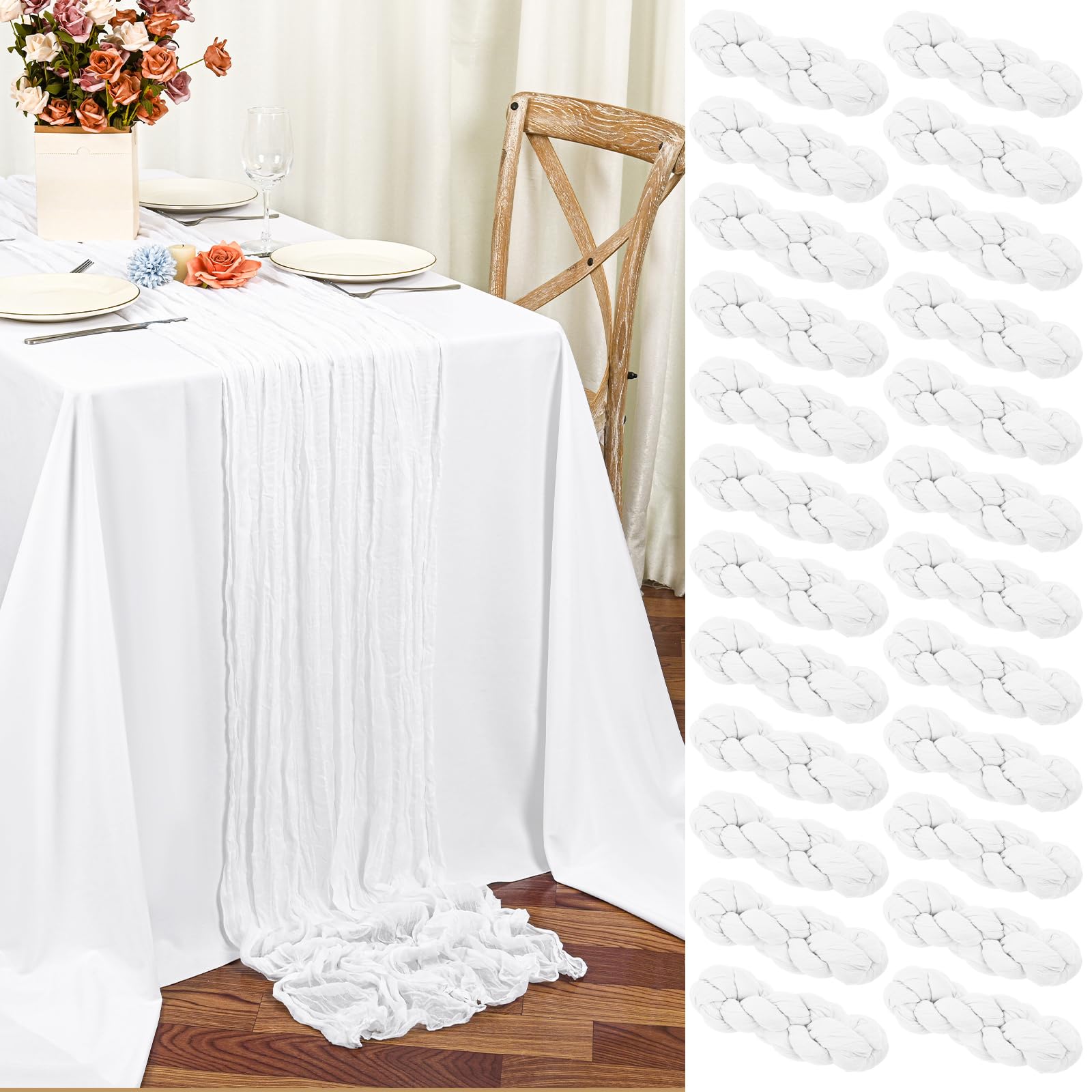 Teruntrue 24 Pack White Cheesecloth Table Runner 45x275 cm Boho Gauze Cheese Cloth Table Runner for Wedding Party Baby Bridal Shower Birthday Decorations — image 1