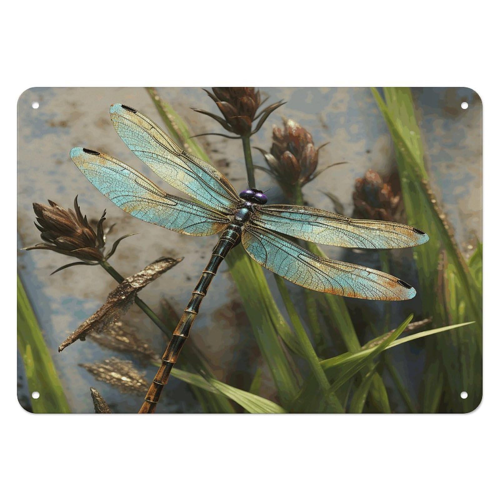 Btcowzrv Style Dancing Dragonfly Metal Sign, 5.5" X 7.9" Tin Wall Decor, Wall Art Plaques For Home Wedding Decor Room Living Room Decoration