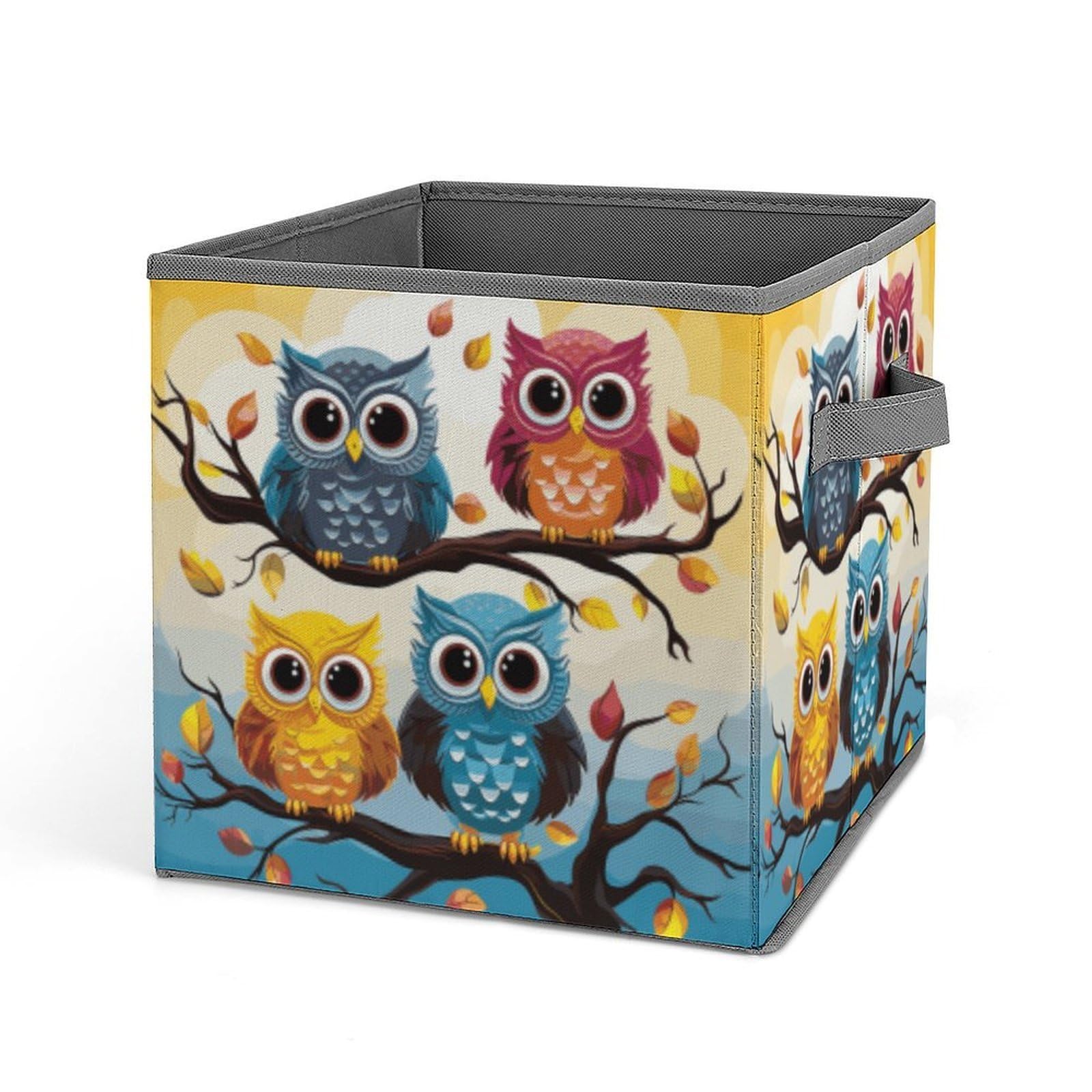 JTREHY Owls on Tree Branches Storage Bins Sturdy Large Capacity Folding Sorting Boxes Convenient Stable Storage Box Collapsible Fabric Storages Cubes Organizer with Handles