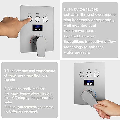 Miniatura 6 de Sistema de ducha de níquel cepillado, juego de grifo de ducha de lujo de 12 pulgadas con 4 chorros corporales, accesorios de ducha con válvula