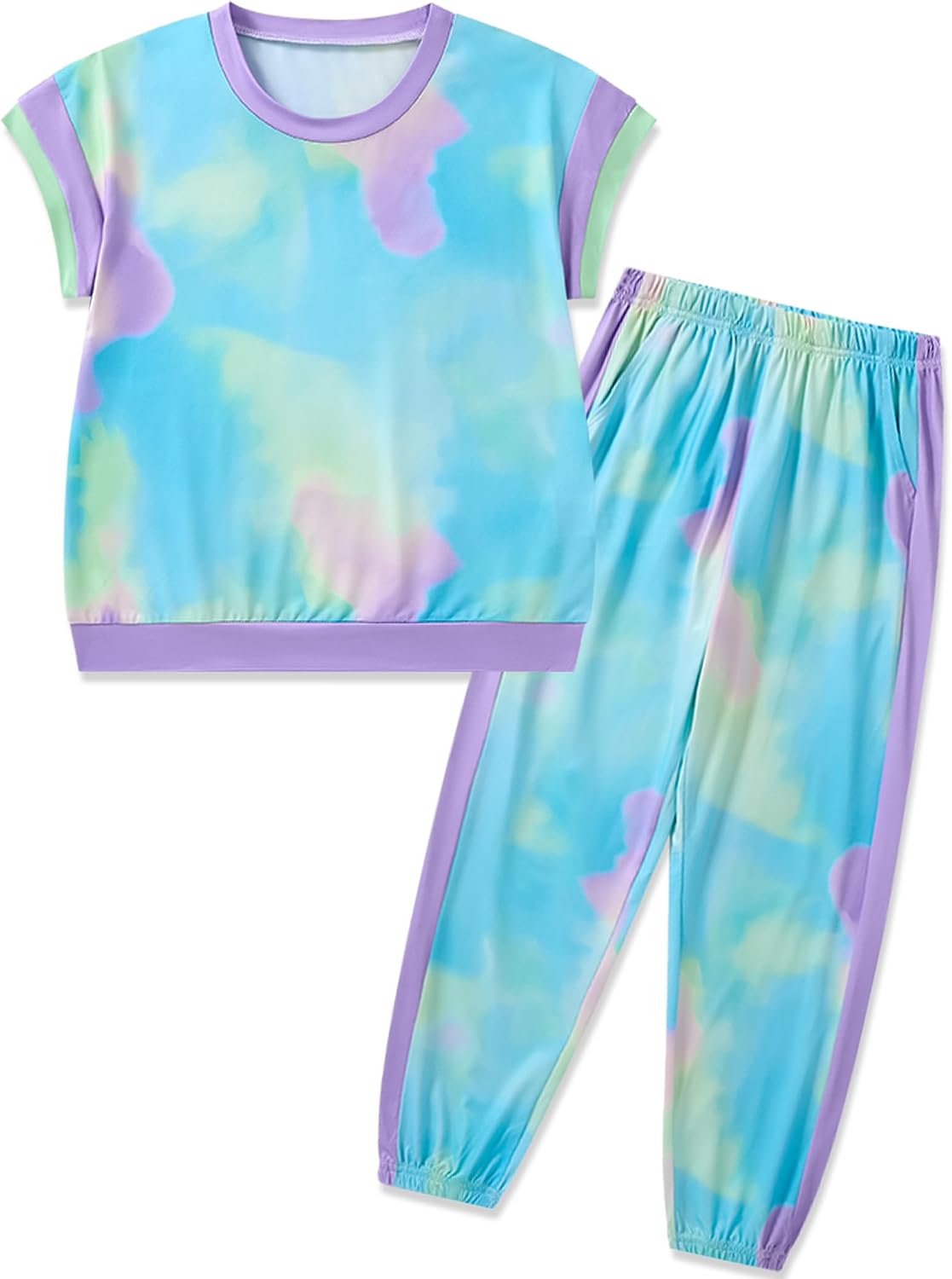 Girls Outifts Cool Girl Print Tie Dye short sleeves Long pants 2PS Teen Girl Clothes 6-14 Years
