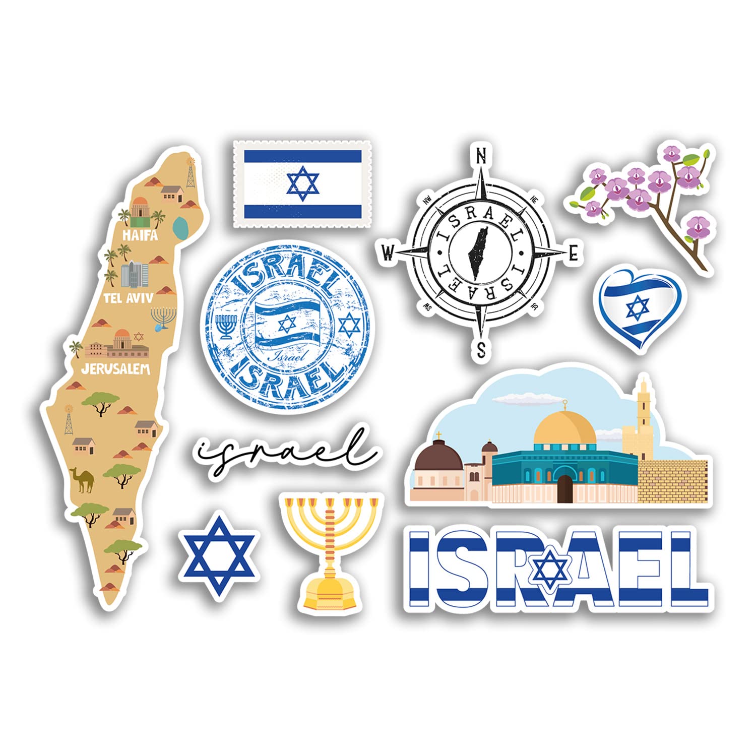 Dv Design Multi A5 Sticker Sheet Israel Vinyl Stickers - Landmarks Culture Map Country Holiday Flag Travel #78483