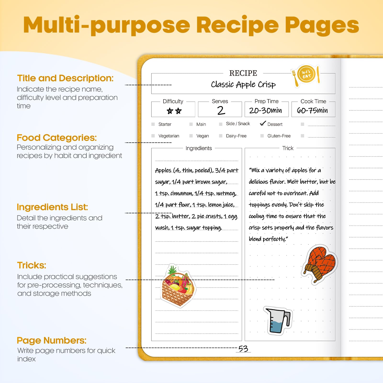 WEMATE Recipe Book to Write in Your Own Recipes, Hardcover Blank Recipe Books - Image 4