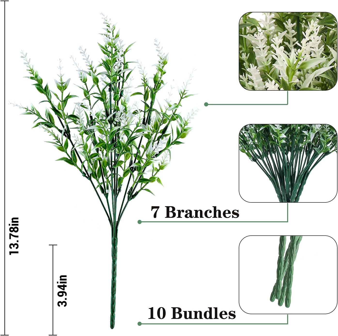 Artificial Outdoor Lavender Flowers,10 Bundles Artificial Flowers Outdoor,UV Resistant Fake Flowers,Outside Faux Plastic Flowers Shrubs for Indoor Outside Decorations(White) - Image 2