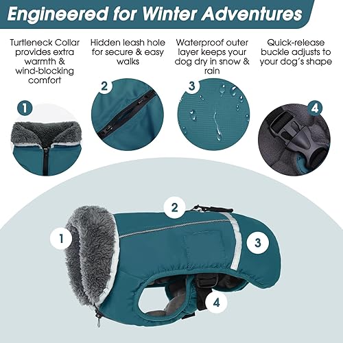 Miniatura 2 de QBLEEV Abrigo de invierno para perro, abrigo cálido para perro, chaqueta reflectante para perro, abrigo de cuello alto para perro, ropa impermeable