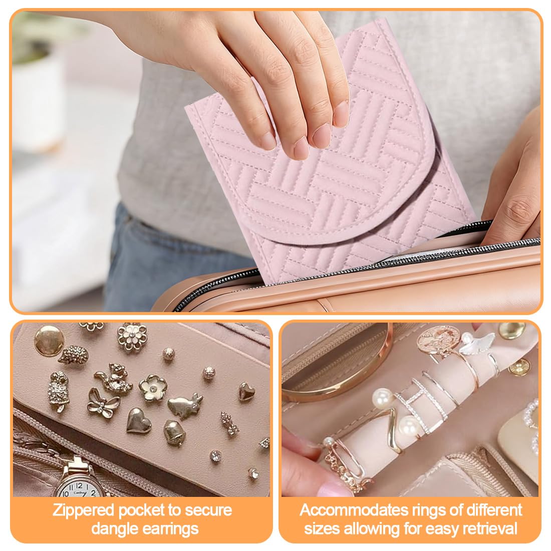 Bolsa Almacenamiento de Joyas, Organizador Plegable y de Viaje, Rollo Portátil, Compacta y Ligera, con Múltiples Compartimentos para Collares, Pendientes, Anillos, Pulsera, Relojes
