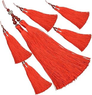 Artibetter 6pcs Red Flute Pendant Tassels with Lotus Beads, Musical Instrument Hanging Ornaments for DIY Craft Decor and Flute Accessories