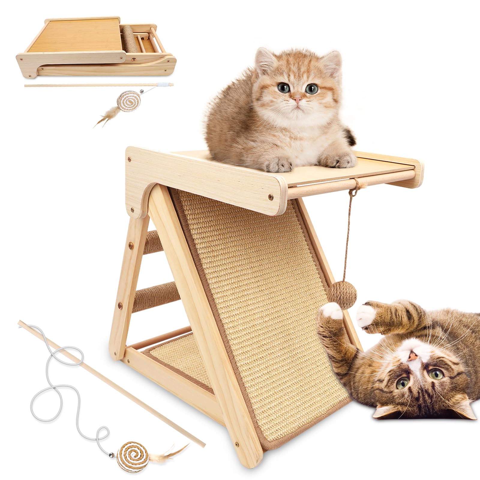 Ipixune Foldable Sisal Cat Scratcher & Lounge - Triangle Wooden Ramp With Cozy Nest For Indoor Cats - View #10